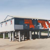 Casa de las cortinas naranjas.Punta Umbría 54x68 cm. 2016