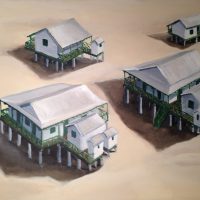 3 casas de madera en la duna.Punta Umbría .54x66 cm . 2015